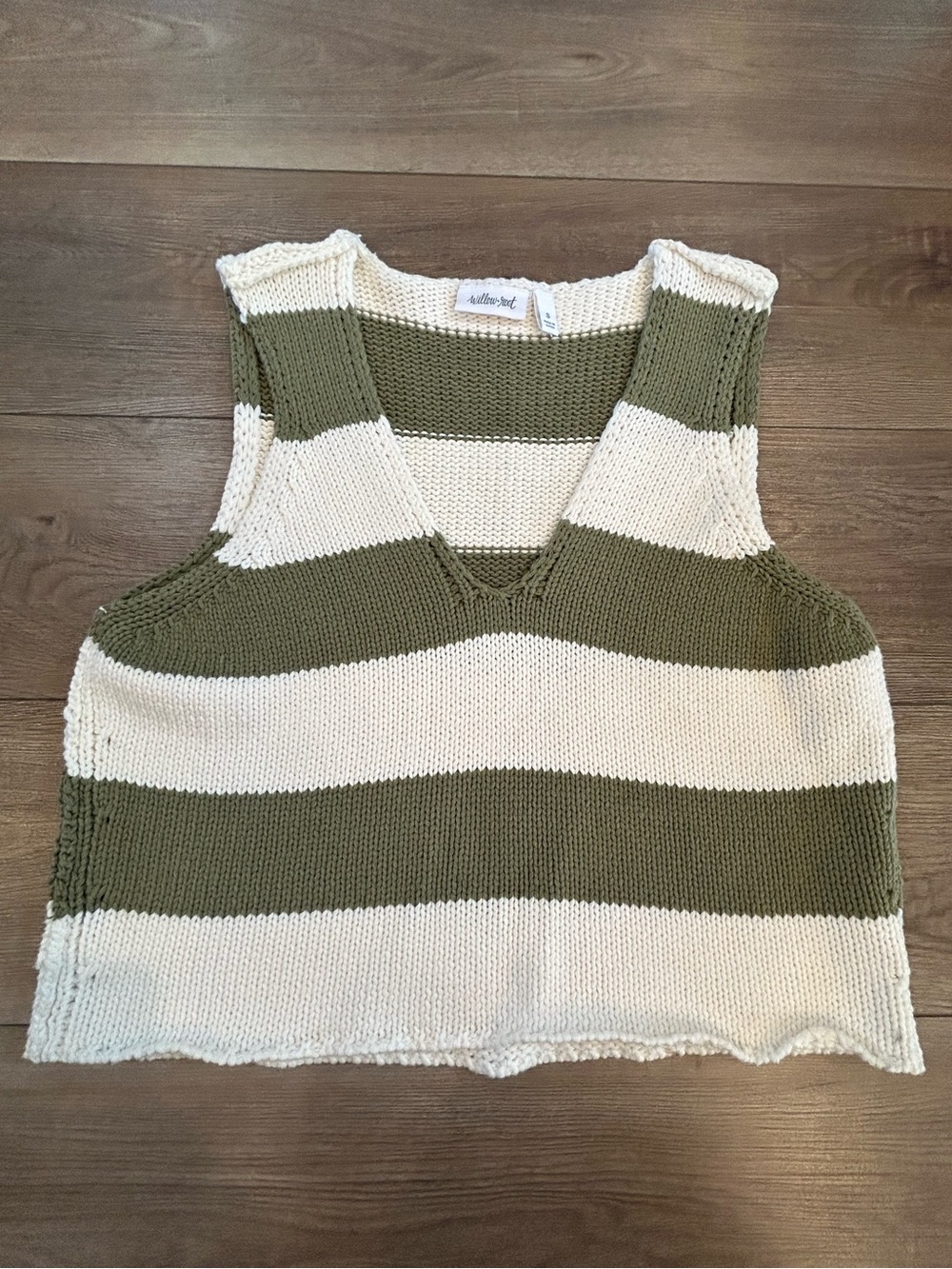 Willow + Root Olive Cream Striped Knit Sweater Tank Small